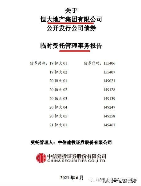 中信建投受托報(bào)告評估恒大債券信用等級與事件影響